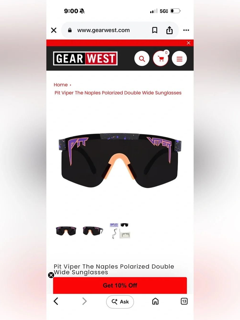 Pit Viper Black Shield Sunglasses with Peach Nose Pad and Purple Accents